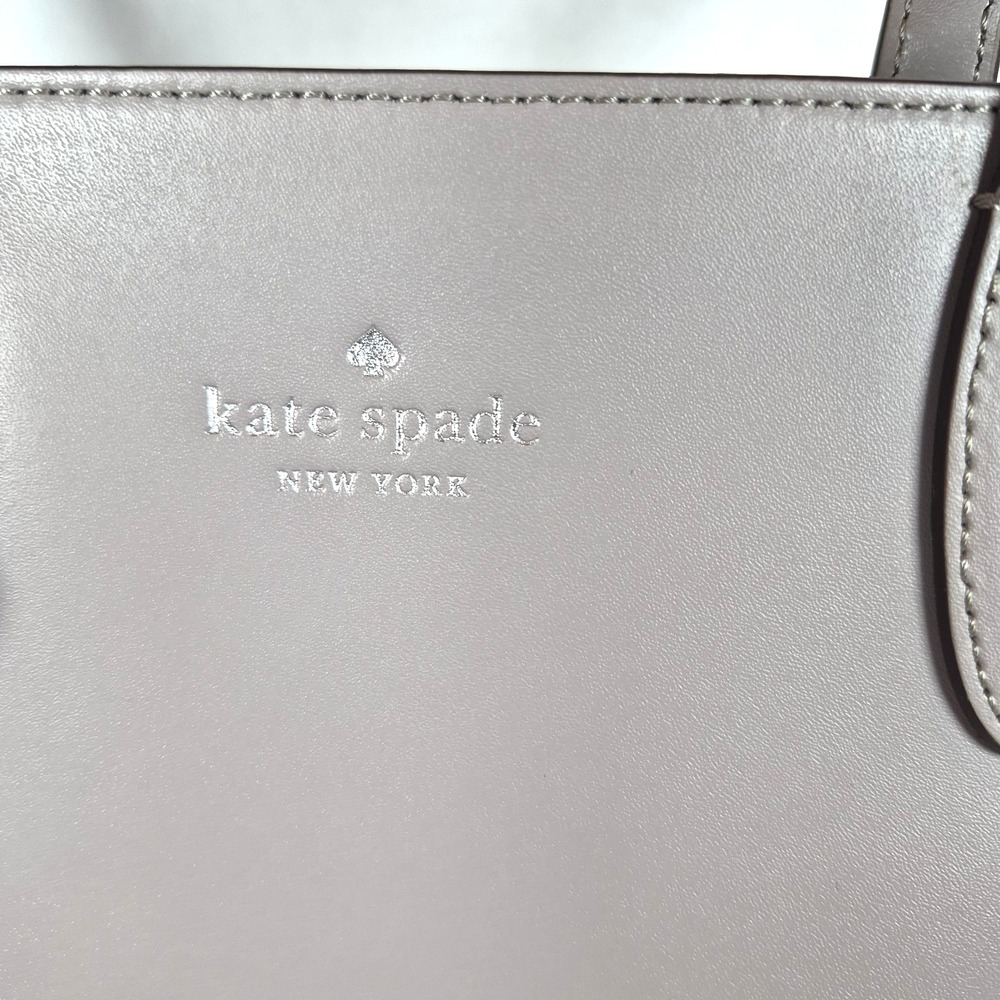 KATE SPADE Kerri Medium Zip Tote Taupe  Smooth Leather Glitter  Charm NEW - Picture 3 of 11